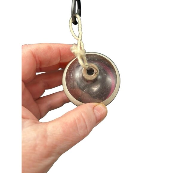 Vtg Corning Small Unsilvered Glass Ornament Stripe Pink White Yellow Corning - Picture 2 of 8